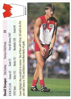 1993 Select AFL #22 David Strooper Back